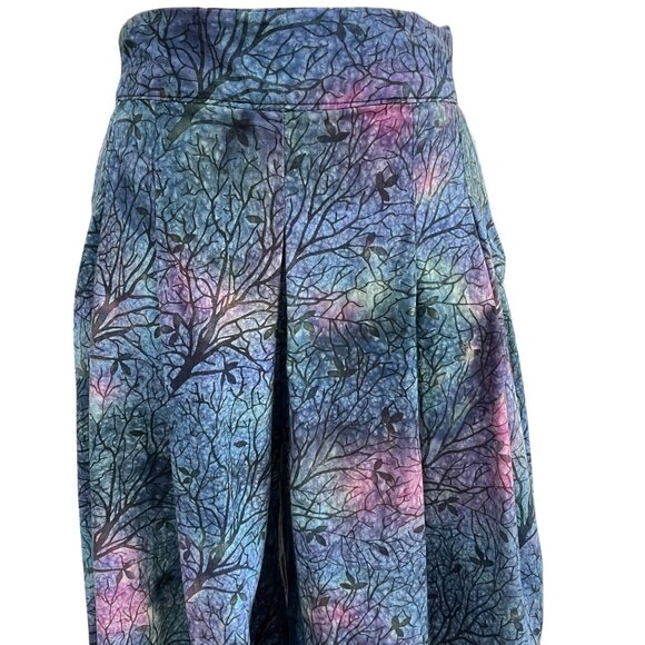 Galaxy Tree Print Wide Leg Pants Elastic Waist Boho Artsy Festival Cottagecore - Picture 4 of 9